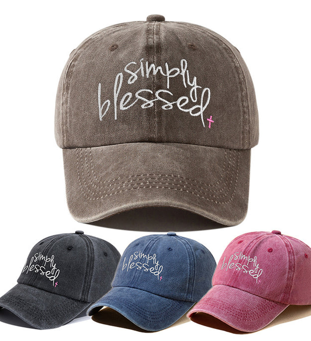 Simply Blessed Wide Brim Sunshade Washed Embroidered English Letter Baseball Cap