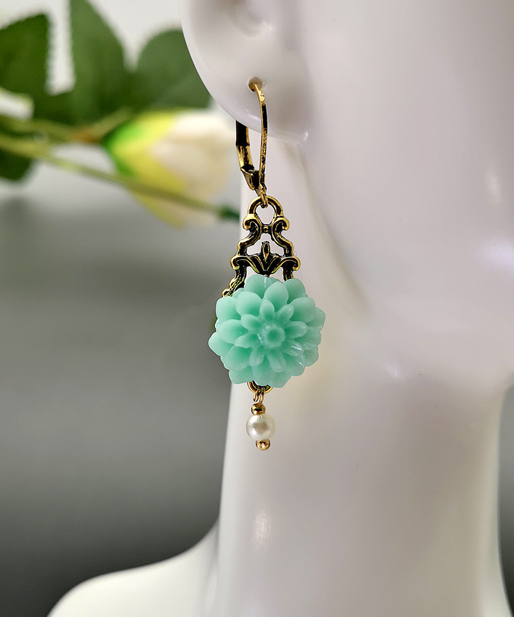 Rongyu Bohemian Fashion Chalcedony Flower Pearl Earrings