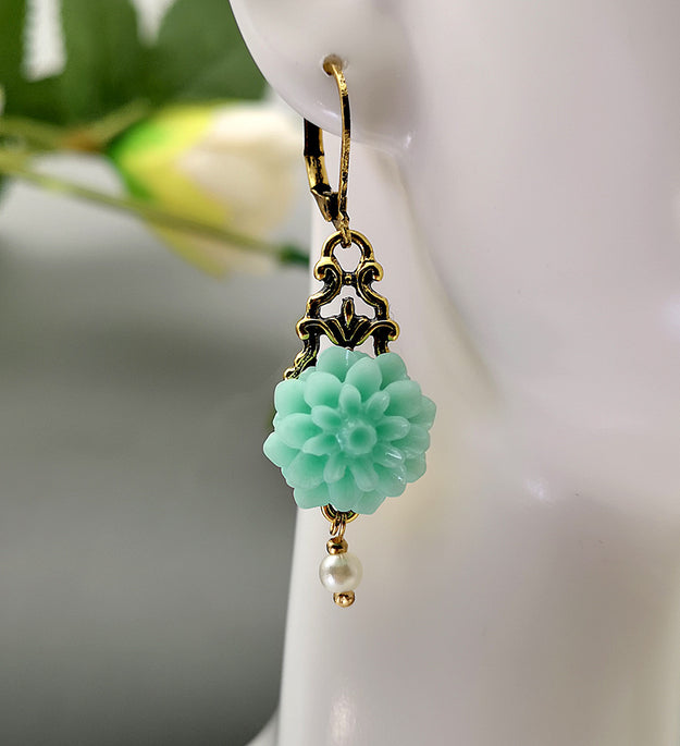 Rongyu Bohemian Fashion Chalcedony Flower Pearl Earrings