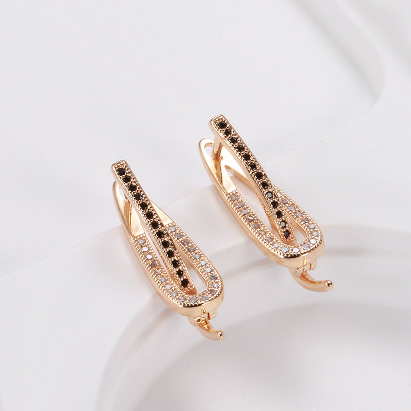 Fashionable Rose Gold Simple Two-color Zircon Women's Earrings