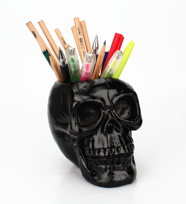 Skull Storage Container Makeup Brush Resin Statue Cultural Personality Stationery Pen Holder Home Desk