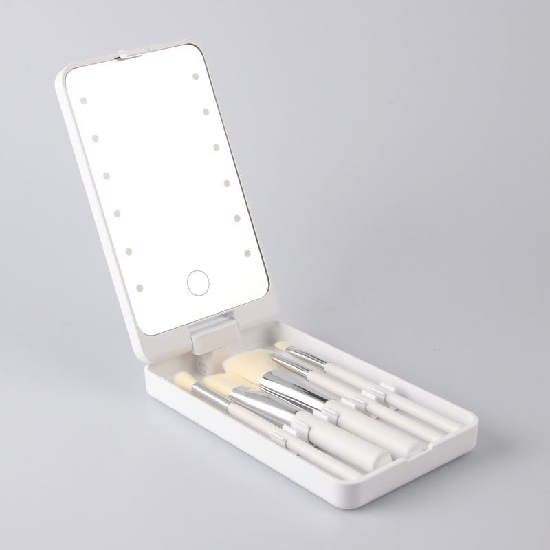 Folding Makeup Mirror With Makeup Brush Set