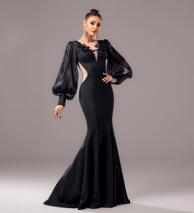 Long Sleeve Round Neck Banquet Applique Sheath Fishtail Dress