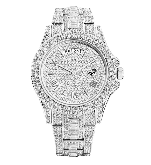 Man Pair Calendar Full Diamond Luxury Quartz Watch