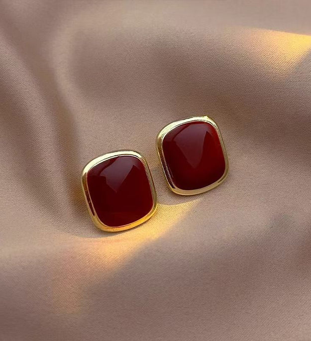 French Retro Square Red Stud Earring