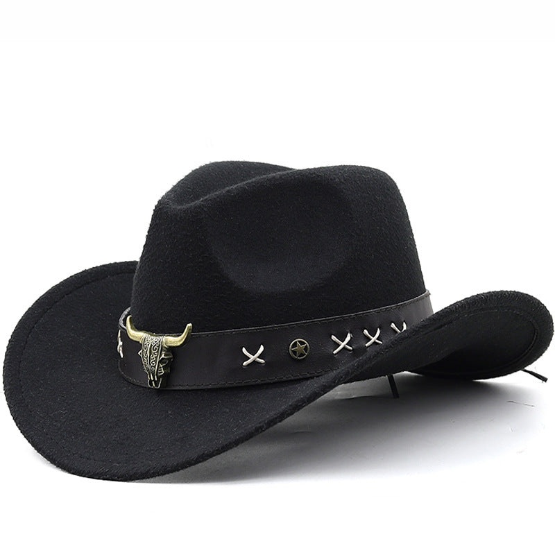 Ethnic Style Cow Standard Western Denim Top Hat Rolled Brim Retro