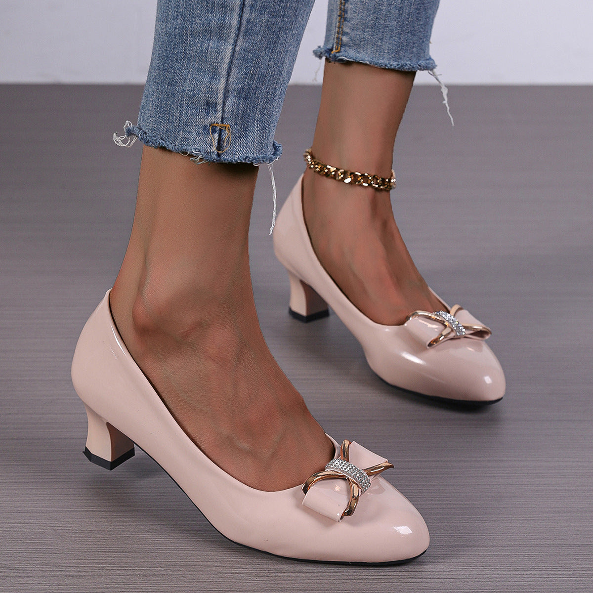 New Bow High Heel Low-cut Pumps Korean Style Pointed Women