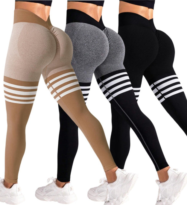 Striped Outdoor Sports Tights High Waist Hip Lift Running Exercise Workout Pants