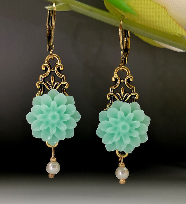 Rongyu Bohemian Fashion Chalcedony Flower Pearl Earrings