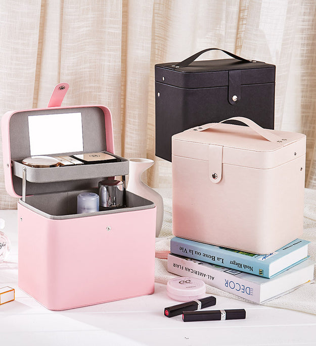 Large Capacity Portable Cosmetic Case Pu Cosmetic Desktop