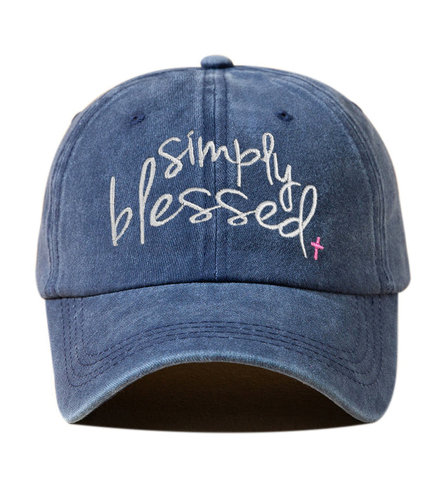 Simply Blessed Wide Brim Sunshade Washed Embroidered English Letter Baseball Cap