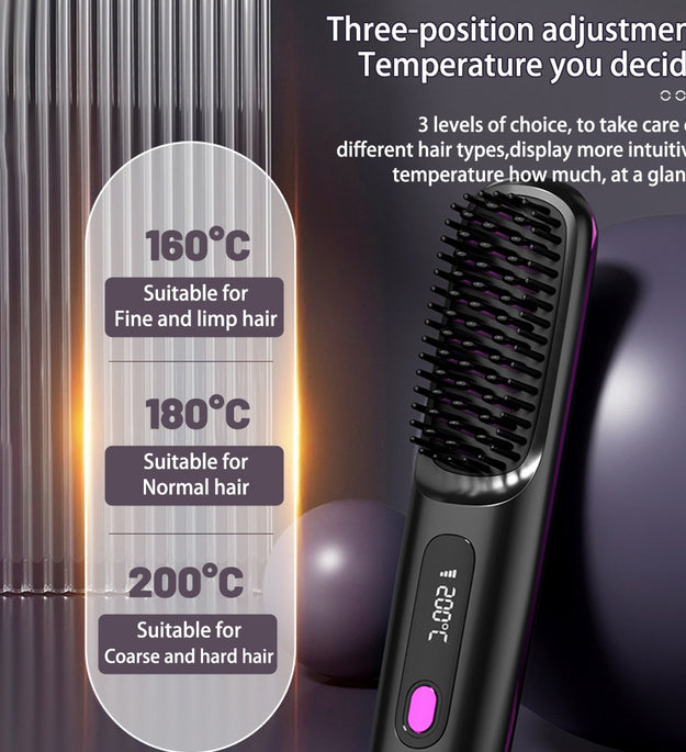 2 In 1 Straight Hair Comb Wireless Hair Straightener Brush Hair Fast Heating Portable Hot Curler USB Charging