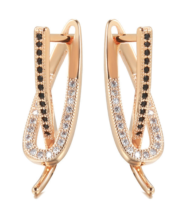 Fashionable Rose Gold Simple Two-color Zircon Women's Earrings